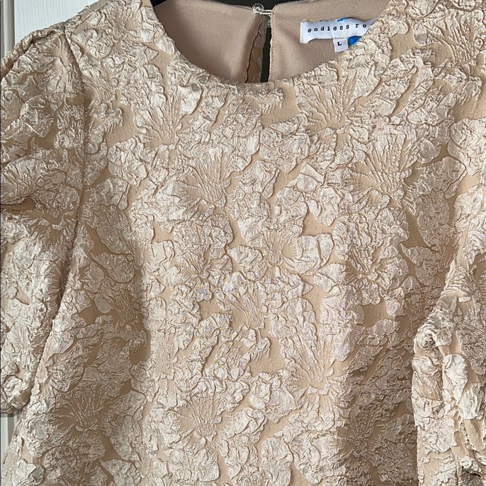 Endless Ross Elegant Beige Lace Puff Sleeve Top - Picture 2 of 3